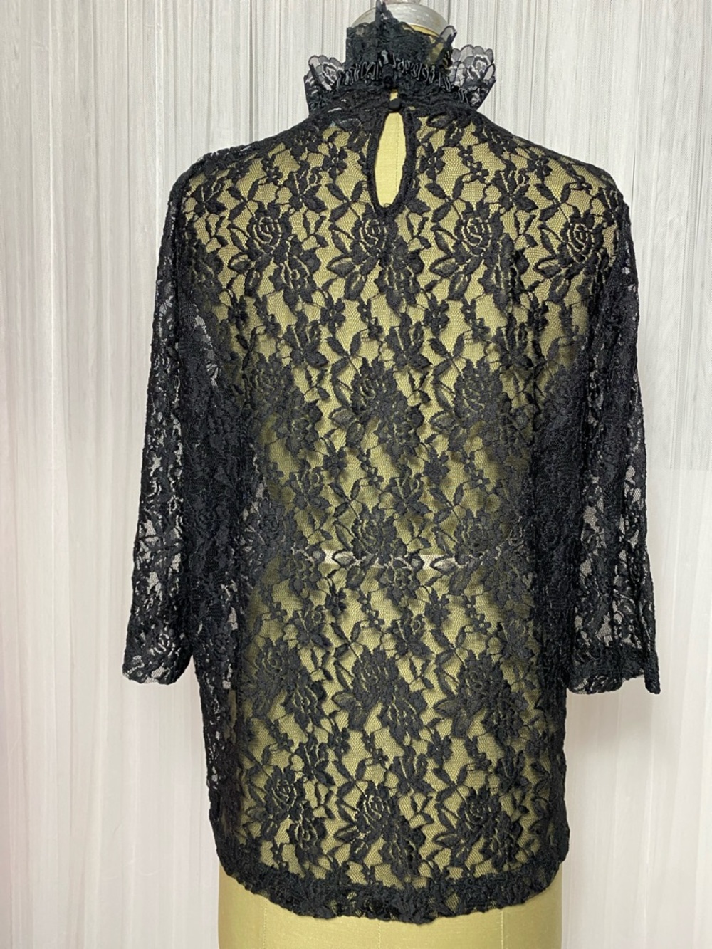 Contemporaine for Simons Black Floral Lace Stretchy Mock Neck Women's Top 2XL - Picture 5 of 8